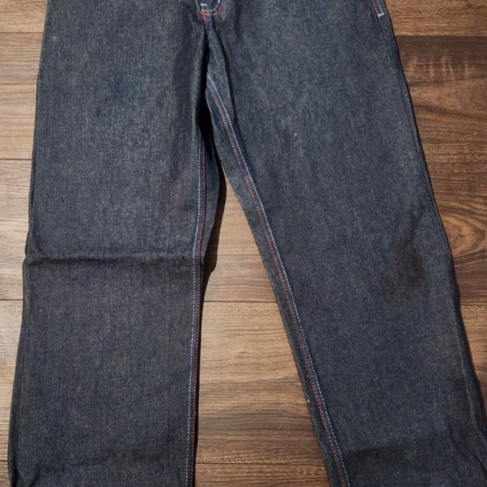 Vintage Qruel Jeans men's 36x32 Blue Dark Raw Red Stitching Baggy y2k - Picture 2 of 14